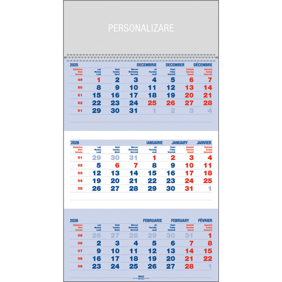 Calendar de perete TRIPTIC CLASIC 2026